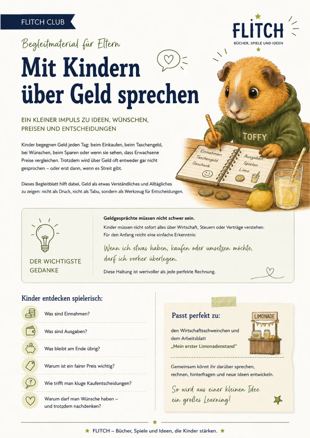 Für Eltern: Mit Kindern über Geld sprechen, die Seite aus dem PDF