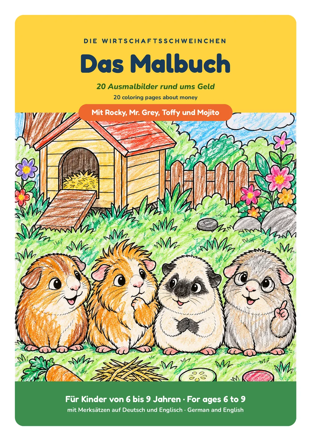 Meerschweinchen-Malbuch rund ums Geld, Seite aus dem PDF