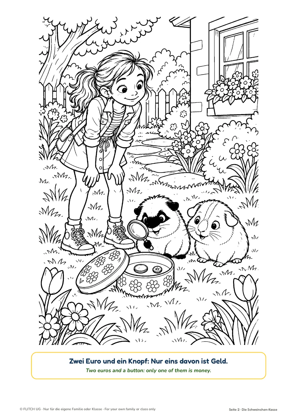 Meerschweinchen-Malbuch rund ums Geld, Seite aus dem PDF