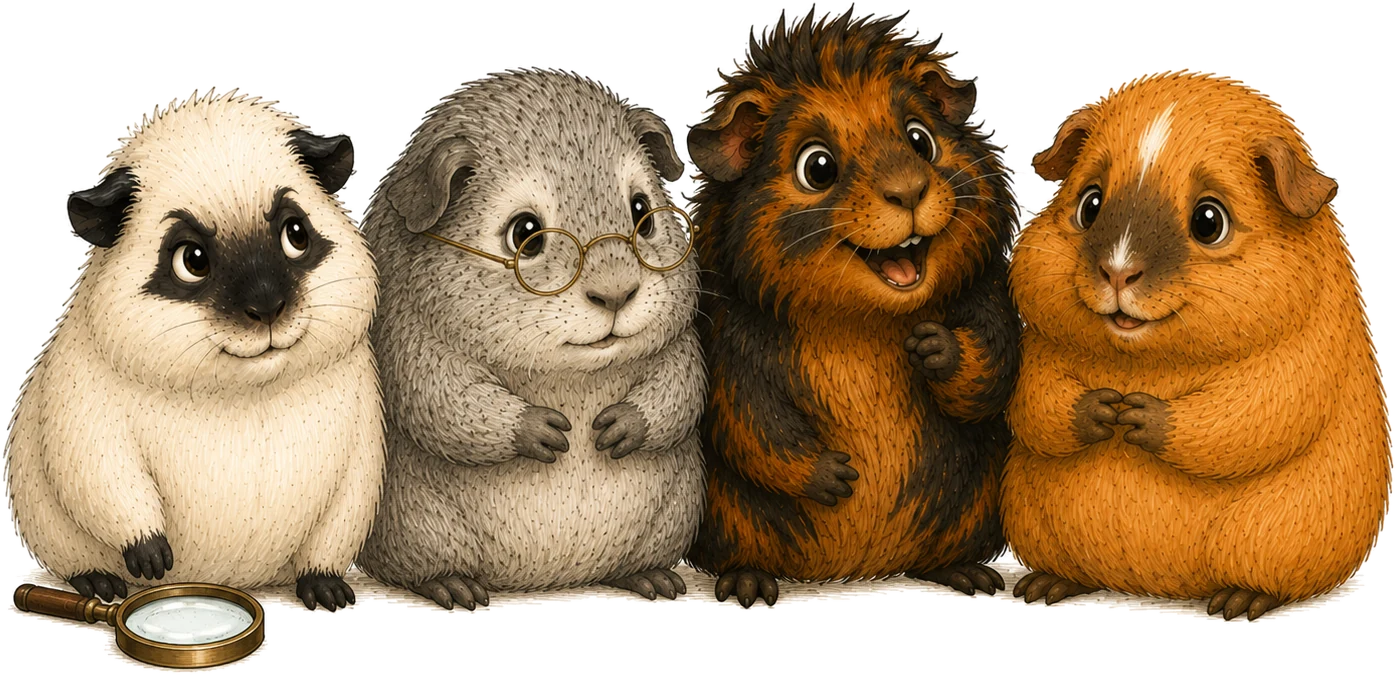 The four Business Guinea Pigs: Mojito, Mr. Grey, Rocky and Toffy